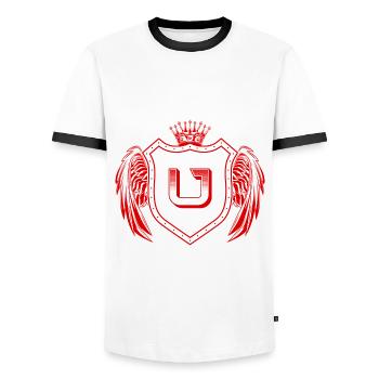 Lettre U Armoiries - T-shirt contrasté Homme - blanc/noir - Devant - AI Model Female 172 light (172cm) & AI Model Male 178 dark (178cm)