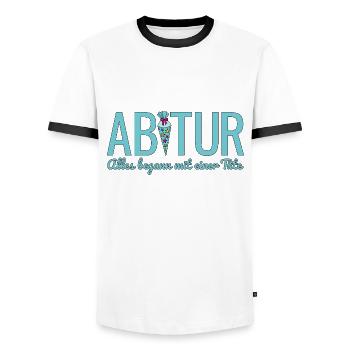Abitur 2026 Alles begann mit einer Tüte Abi 2026 - Männer Kontrast-T-Shirt - Weiß/Schwarz - Vorne - AI Model Female 172 light (172cm) & AI Model Male 178 dark (178cm)