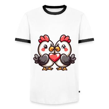 Chicken Couple In Love Animal Valentine's Day - Men's Ringer Shirt - white/black - Front - AI Model Female 172 light (172cm) & AI Model Male 178 dark (178cm)