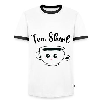 Tea Shirt - Tea Cup - Men's Ringer Shirt - white/black - Front - AI Model Female 172 light (172cm) & AI Model Male 178 dark (178cm)