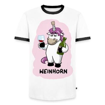 Weinhorn Einhorn - Männer Kontrast-T-Shirt - Weiß/Schwarz - Vorne - AI Model Female 172 light (172cm) & AI Model Male 178 dark (178cm)