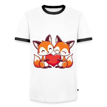 Renard Couple Amoureux Animal Saint Valentin - T-shirt contrasté Homme - blanc/noir - Devant - AI Model Female 172 light (172cm) & AI Model Male 178 dark (178cm)