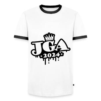 Bachelor party 2024 bachelor party - Men's Ringer Shirt - white/black - Front - AI Model Female 172 light (172cm) & AI Model Male 178 dark (178cm)