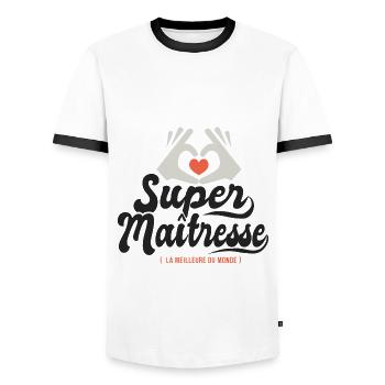 Super maitresse cadeau maîtresse institutrice - T-shirt contrasté Homme - blanc/noir - Devant - AI Model Female 172 light (172cm) & AI Model Male 178 dark (178cm)