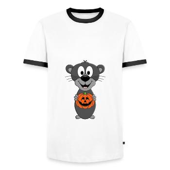KÜRBIS - PANTHER - HALLOWEEN - TIER - TIERISCH - Männer Kontrast-T-Shirt - Weiß/Schwarz - Vorne - AI Model Female 172 light (172cm) & AI Model Male 178 dark (178cm)