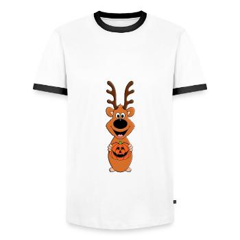 REH - HALLOWEEN - KÜRBIS - TIER - KIND - BABY - Männer Kontrast-T-Shirt - Weiß/Schwarz - Vorne - AI Model Female 172 light (172cm) & AI Model Male 178 dark (178cm)