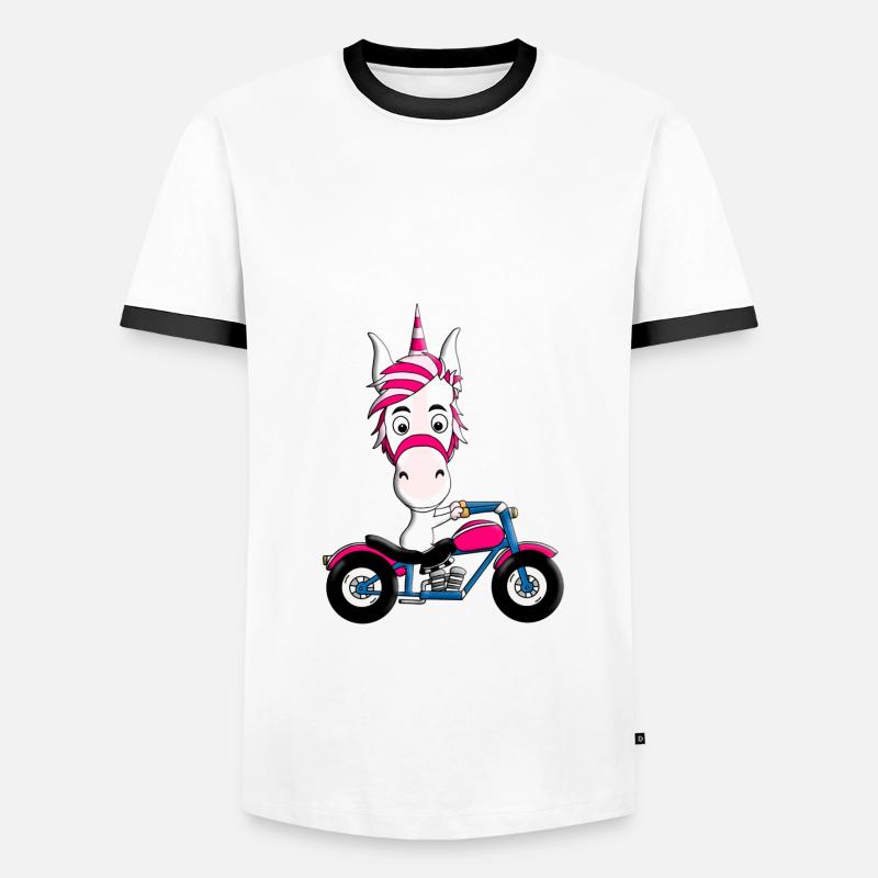 MOTORRAD - BIKER - EINHORN - Männer Kontrast-T-Shirt - Weiß/Schwarz