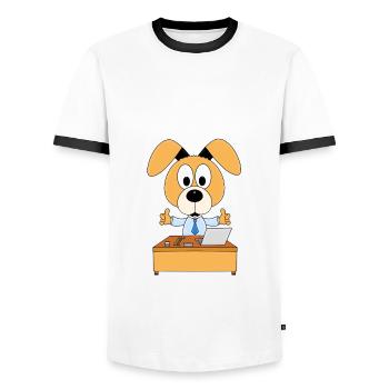 HUND - ARBEIT - JOB - CHEF - MITARBEITER - Männer Kontrast-T-Shirt - Weiß/Schwarz - Vorne - AI Model Female 172 light (172cm) & AI Model Male 178 dark (178cm)