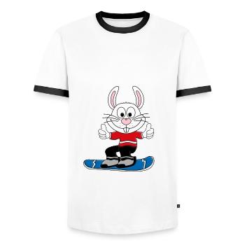 SCHNEEHASE - SNOWBOARD - TIERISCH GUT - Männer Kontrast-T-Shirt - Weiß/Schwarz - Vorne - AI Model Female 172 light (172cm) & AI Model Male 178 dark (178cm)
