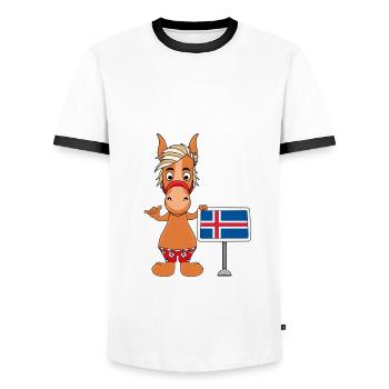 PFERD - PONY - ISLAND - ISLÄNDER - ISLANDPFERD - Männer Kontrast-T-Shirt - Weiß/Schwarz - Vorne - AI Model Female 172 light (172cm) & AI Model Male 178 dark (178cm)