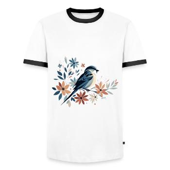 Little Bird with Flowers - Men's Ringer Shirt - white/black - Front - AI Model Female 172 light (172cm) & AI Model Male 178 dark (178cm)