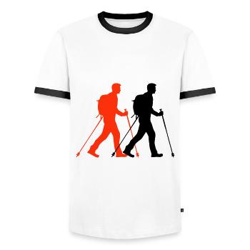 Nordic Walking Man Silhouette - Men's Ringer Shirt - white/black - Front - AI Model Female 172 light (172cm) & AI Model Male 178 dark (178cm)