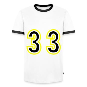 33 Number College - Men's Ringer Shirt - white/black - Front - AI Model Female 172 light (172cm) & AI Model Male 178 dark (178cm)