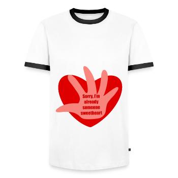 Botschaft zum Valentinstag - Männer Kontrast-T-Shirt - Weiß/Schwarz - Vorne - AI Model Female 172 light (172cm) & AI Model Male 178 dark (178cm)