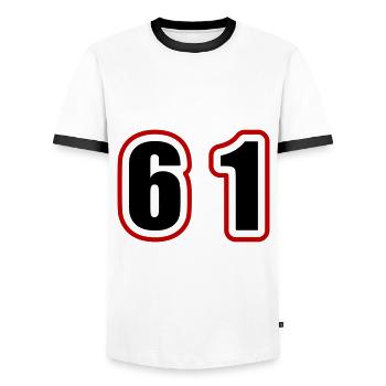 61 Number College - Men's Ringer Shirt - white/black - Front - AI Model Female 172 light (172cm) & AI Model Male 178 dark (178cm)