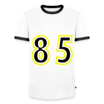 85 Number College - Men's Ringer Shirt - white/black - Front - AI Model Female 172 light (172cm) & AI Model Male 178 dark (178cm)