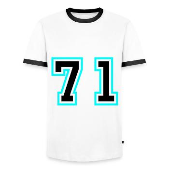 71 Symbole numérique - T-shirt contrasté Homme - blanc/noir - Devant - AI Model Female 172 light (172cm) & AI Model Male 178 dark (178cm)
