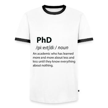 PhD Funny Dictionary Définition - T-shirt contrasté Homme - blanc/noir - Devant - AI Model Female 172 light (172cm) & AI Model Male 178 dark (178cm)