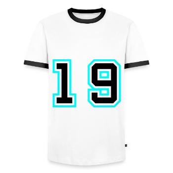 19 Zahl symbol - Männer Kontrast-T-Shirt - Weiß/Schwarz - Vorne - AI Model Female 172 light (172cm) & AI Model Male 178 dark (178cm)