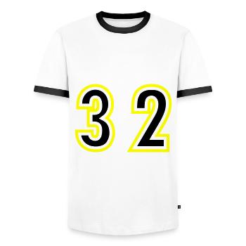 32 Number College - Men's Ringer Shirt - white/black - Front - AI Model Female 172 light (172cm) & AI Model Male 178 dark (178cm)