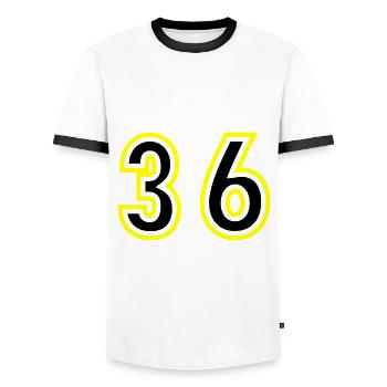 36 Number College - Men's Ringer Shirt - white/black - Front - AI Model Female 172 light (172cm) & AI Model Male 178 dark (178cm)