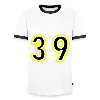 39 Number College - Men's Ringer Shirt - white/black - Front - AI Model Female 172 light (172cm) & AI Model Male 178 dark (178cm)