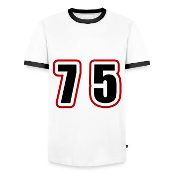 75 Number College - Men's Ringer Shirt - white/black - Front - AI Model Female 172 light (172cm) & AI Model Male 178 dark (178cm)