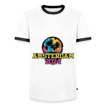 Amsterdam 2024 Travel Holidays - Men's Ringer Shirt - white/black - Front - AI Model Female 172 light (172cm) & AI Model Male 178 dark (178cm)