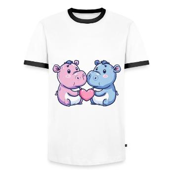 Hippopotamus Couple Love Couple In Love - Men's Ringer Shirt - white/black - Front - AI Model Female 172 light (172cm) & AI Model Male 178 dark (178cm)