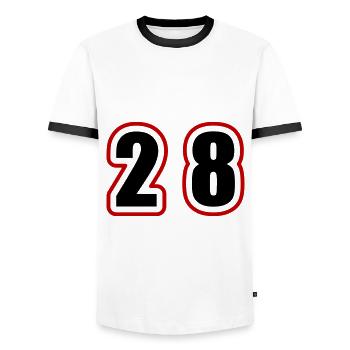 28 Number College - Men's Ringer Shirt - white/black - Front - AI Model Female 172 light (172cm) & AI Model Male 178 dark (178cm)