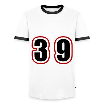 39 Number College - Men's Ringer Shirt - white/black - Front - AI Model Female 172 light (172cm) & AI Model Male 178 dark (178cm)