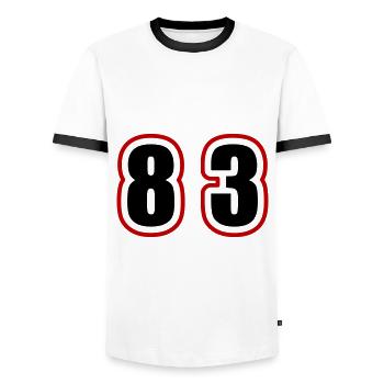 83 Number College - Men's Ringer Shirt - white/black - Front - AI Model Female 172 light (172cm) & AI Model Male 178 dark (178cm)