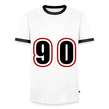 90 Number College - Men's Ringer Shirt - white/black - Front - AI Model Female 172 light (172cm) & AI Model Male 178 dark (178cm)