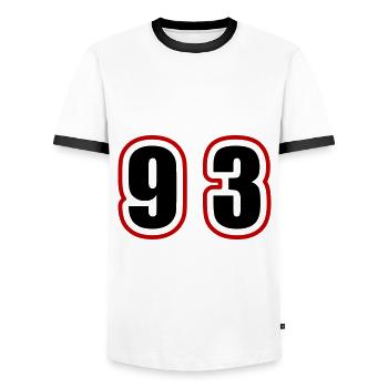 93 Number College - Men's Ringer Shirt - white/black - Front - AI Model Female 172 light (172cm) & AI Model Male 178 dark (178cm)