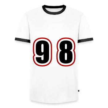 98 Number College - Men's Ringer Shirt - white/black - Front - AI Model Female 172 light (172cm) & AI Model Male 178 dark (178cm)