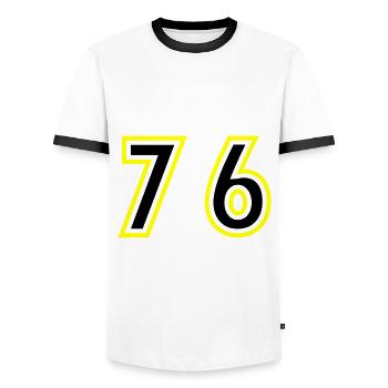 76 Number College - Men's Ringer Shirt - white/black - Front - AI Model Female 172 light (172cm) & AI Model Male 178 dark (178cm)
