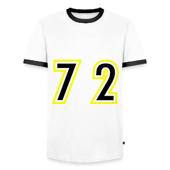 72 Zahl College - Männer Kontrast-T-Shirt - Weiß/Schwarz - Vorne - AI Model Female 172 light (172cm) & AI Model Male 178 dark (178cm)