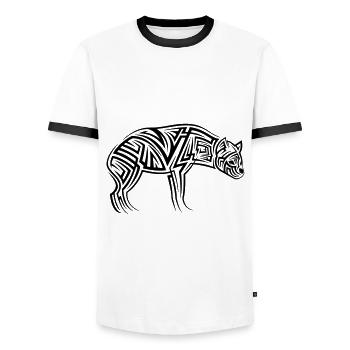 Hyäne Tribal Tattoo - Männer Kontrast-T-Shirt - Weiß/Schwarz - Vorne - AI Model Female 172 light (172cm) & AI Model Male 178 dark (178cm)