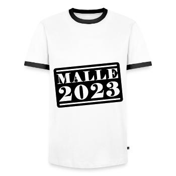 Malle 2023 - Männer Kontrast-T-Shirt - Weiß/Schwarz - Vorne - AI Model Female 172 light (172cm) & AI Model Male 178 dark (178cm)