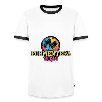 Formentera 2024 Travel Holidays - Men's Ringer Shirt - white/black - Front - AI Model Female 172 light (172cm) & AI Model Male 178 dark (178cm)