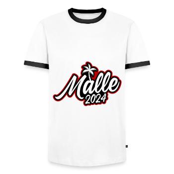 Malle 2024 - Männer Kontrast-T-Shirt - Weiß/Schwarz - Vorne - AI Model Female 172 light (172cm) & AI Model Male 178 dark (178cm)