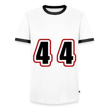 44 Number College - Men's Ringer Shirt - white/black - Front - AI Model Female 172 light (172cm) & AI Model Male 178 dark (178cm)