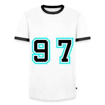 97 Number Symbol - Men's Ringer Shirt - white/black - Front - AI Model Female 172 light (172cm) & AI Model Male 178 dark (178cm)