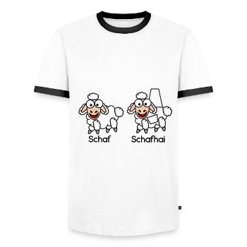 Schaf vs Schafhai #Schafmania - Männer Kontrast-T-Shirt - Weiß/Schwarz - Vorne - AI Model Female 172 light (172cm) & AI Model Male 178 dark (178cm)