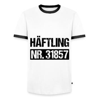 Häftling Nr 31857 - Männer Kontrast-T-Shirt - Weiß/Schwarz - Vorne - AI Model Female 172 light (172cm) & AI Model Male 178 dark (178cm)