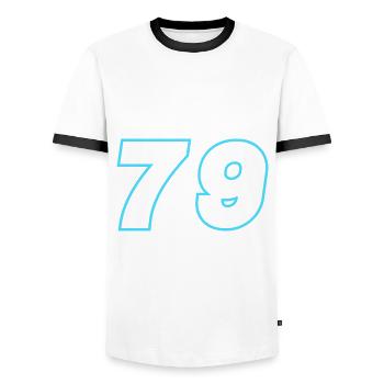 79 Zahl Symbol - Männer Kontrast-T-Shirt - Weiß/Schwarz - Vorne - AI Model Female 172 light (172cm) & AI Model Male 178 dark (178cm)