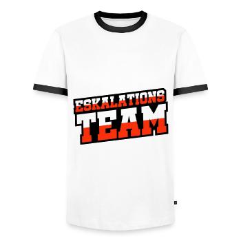 Eskalations Team - Männer Kontrast-T-Shirt - Weiß/Schwarz - Vorne - AI Model Female 172 light (172cm) & AI Model Male 178 dark (178cm)