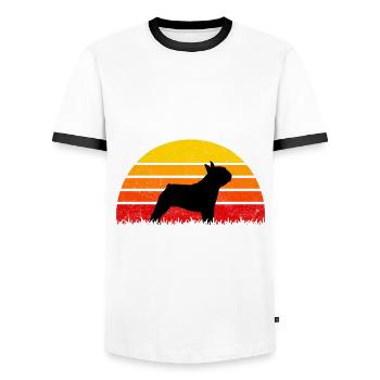 French Bulldog Sunset Dogs - Men's Ringer Shirt - white/black - Front - AI Model Female 172 light (172cm) & AI Model Male 178 dark (178cm)