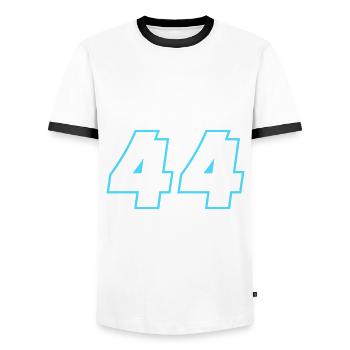 44 Zahl symbol - Männer Kontrast-T-Shirt - Weiß/Schwarz - Vorne - AI Model Female 172 light (172cm) & AI Model Male 178 dark (178cm)