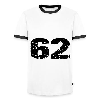 62 Number jersey - Men's Ringer Shirt - white/black - Front - AI Model Female 172 light (172cm) & AI Model Male 178 dark (178cm)